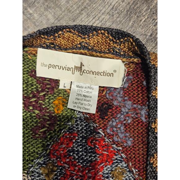 Peruvian Connection alpaca wool deep v button cardigan sweater large geo artsy - Picture 2 of 9